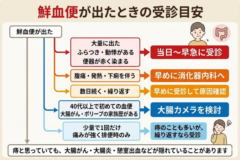 お尻から真っ赤な血が出る原因は?|鮮血便・下血の違いと受診の目安を専門医が徹底解説